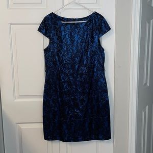 Black lace over blue sheath dress size 18